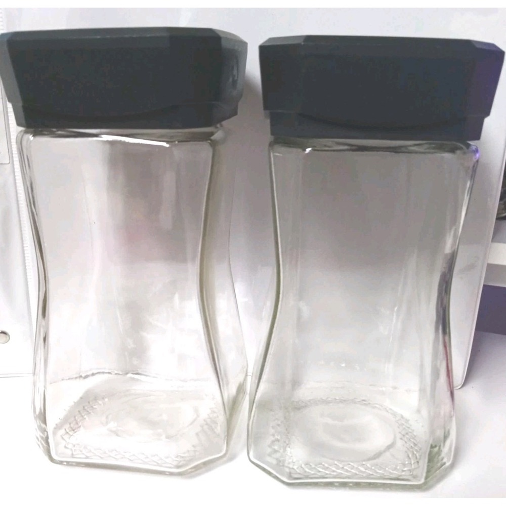 2 Glass Square Display Jars With Black Lids Countertop Jar 7.5 x 3.5 By NESCAFÉ